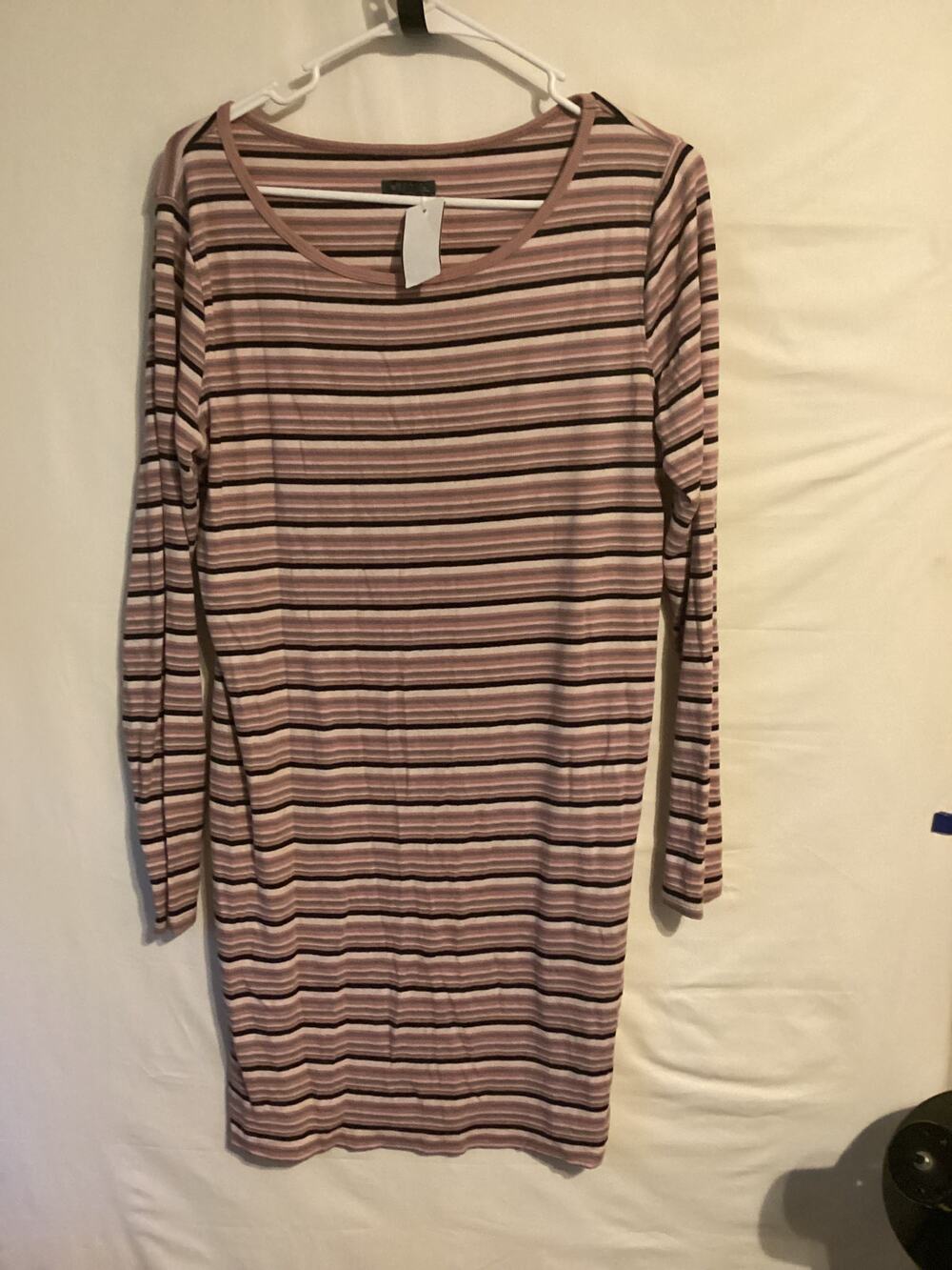 2183 Wild Fable Women Long Sleeve Round Neck Knit Mini Body Con Dress Pink Large